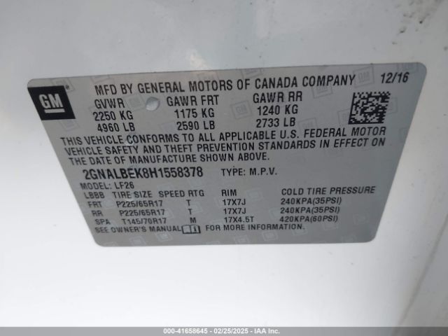 2GNALBEK8H1558378 Chevrolet EQUINOX LS