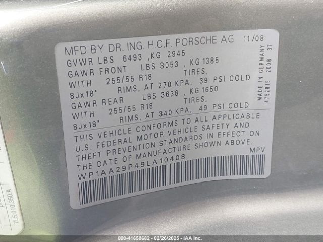 2009 PORSCHE CAYENNE WP1AA29P49LA10408 Photo 8