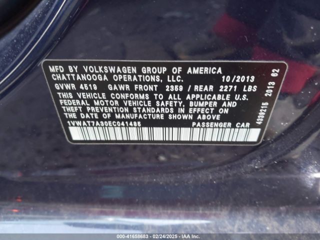 1VWAT7A30EC041485 Volkswagen Passat 1.8t Wolfsburg Edition