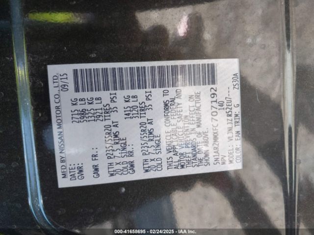 5N1AR2MMXFC707192 Nissan Pathfinder Platinum