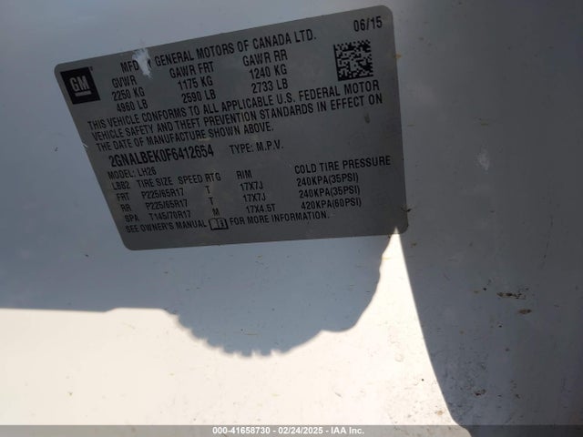 Chevrolet EQUINOX 1LT 2015 2GNALBEK0F6412654 Image 9