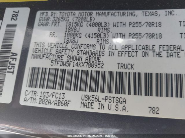 5TFDW5F14KX788952 Toyota Tundra Sr5 5.7l V8