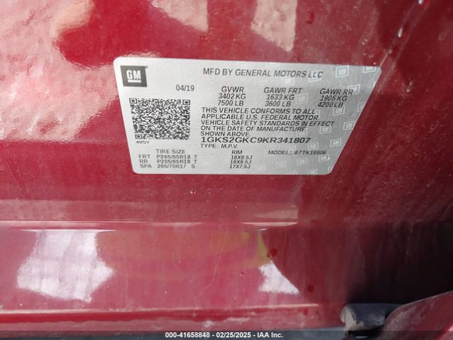 1GKS2GKC9KR341807 GMC Yukon Xl Slt