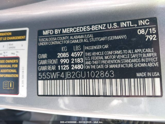 55SWF4JB2GU102863 Mercedes-Benz C 300 Luxury/sport
