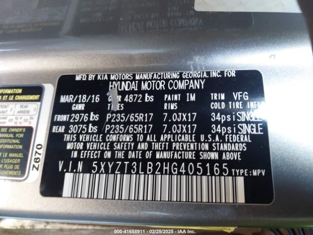 5XYZT3LB2HG405165 Hyundai Santa Fe Sport 2.4l