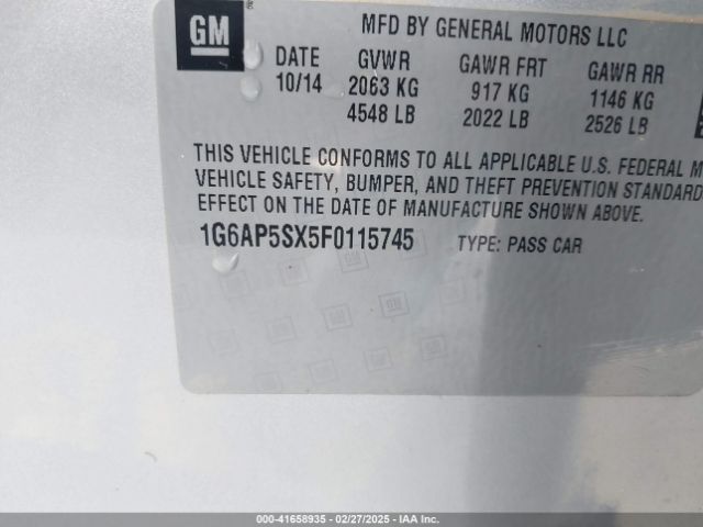 1G6AP5SX5F0115745 Cadillac Cts Standard