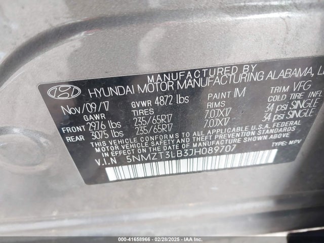 5NMZT3LB3JH089707 Hyundai Santa Fe Sport 2.4l
