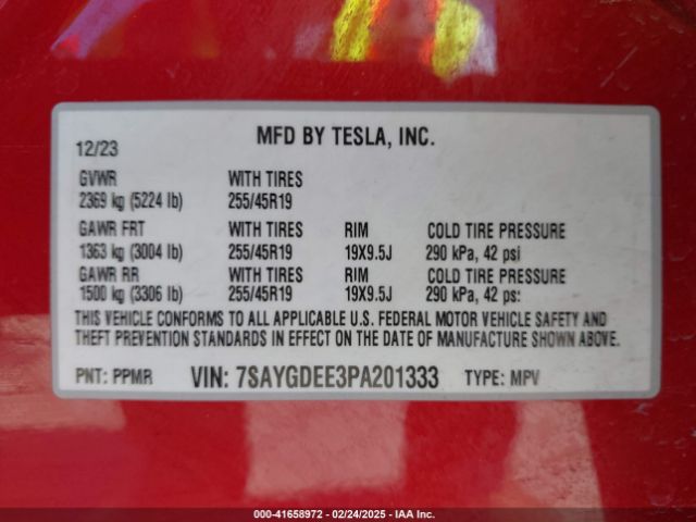 7SAYGDEE3PA201333 Tesla Model Y Awd/long Range Dual Motor All-wheel Drive