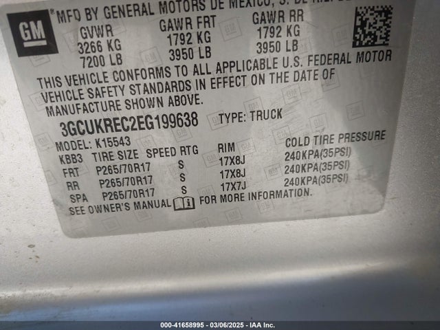3GCUKREC2EG199638 Chevrolet Silverado 1500 1lt