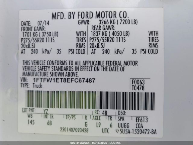 1FTFW1ET8EFC67487 Ford F-150 Fx4