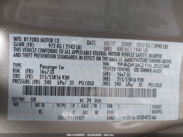 Ford FOCUS SE 2017 1FADP3K21HL262395 Image 9