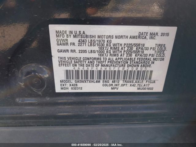 4A4AP4AW6FE029095 Mitsubishi Outlander Sport Gt