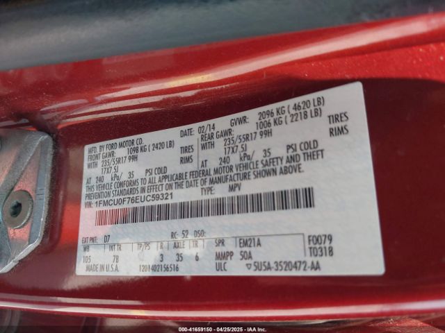 1FMCU0F76EUC59321 Ford ESCAPE S