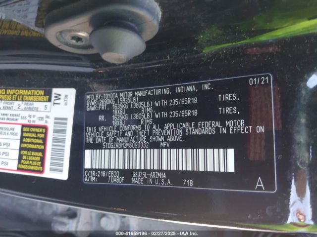 5TDGZRBH2MS090332 Toyota Highlander Xle