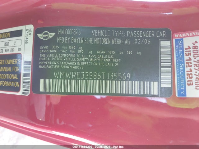 2006 MINI COOPER S WMWRE33586TJ35569 Photo 8