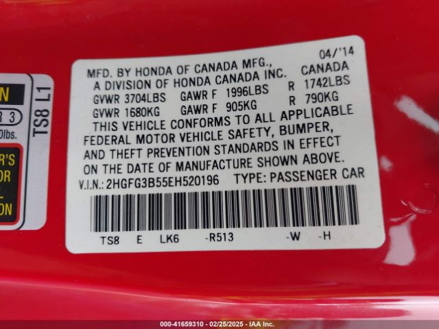 2HGFG3B55EH520196 Honda Civic Lx