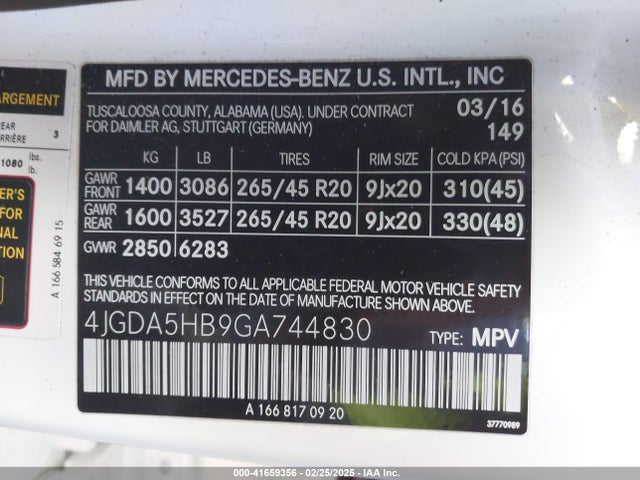 4JGDA5HB9GA744830 Mercedes-Benz Gle 350 4matic