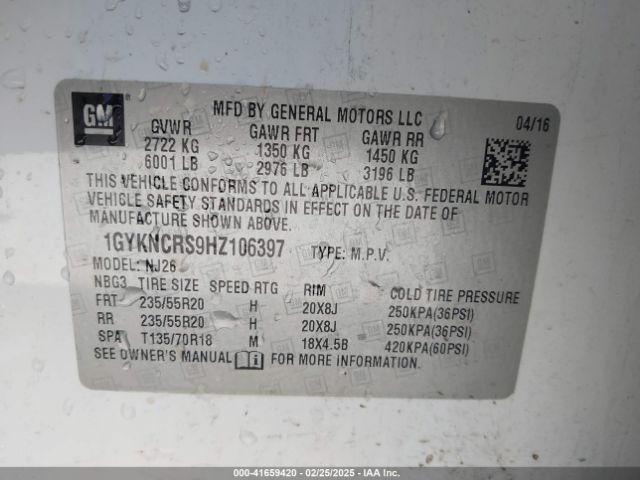 1GYKNCRS9HZ106397 Cadillac Xt5 Premium Luxury