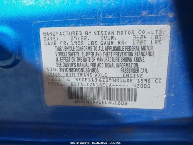 3N1CN8DV0NL861808 Nissan Versa 1.6 S Xtronic Cvt