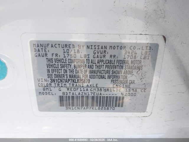 Nissan Versa 1.6 S+ 2019 3N1CN7AP7KL825870 Image 9