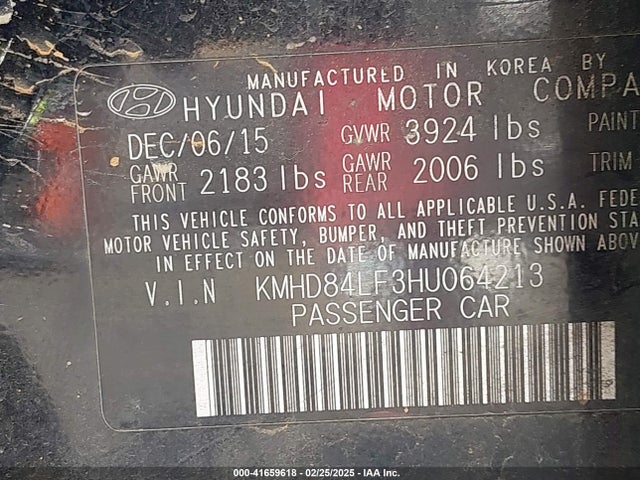 KMHD84LF3HU064213 Hyundai Elantra Limited