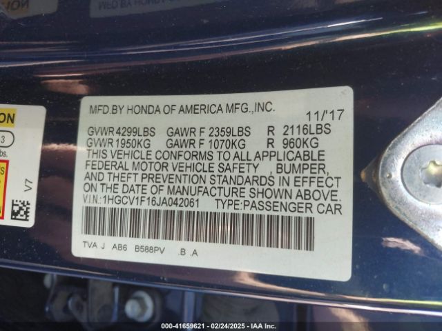 1HGCV1F16JA042061 Honda ACCORD LX