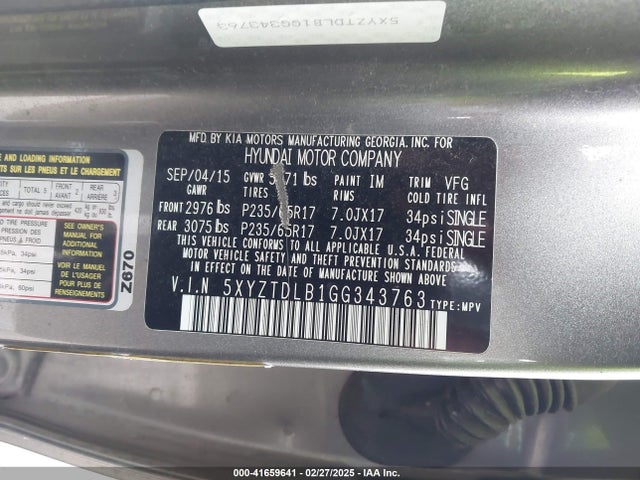 5XYZTDLB1GG343763 Hyundai Santa Fe Sport 2.4l
