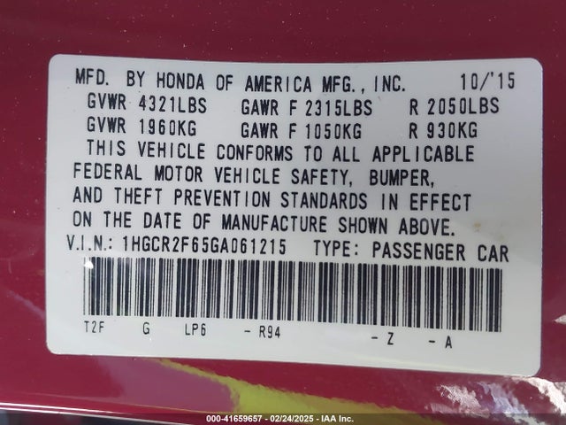 1HGCR2F65GA061215 Honda Accord Sport
