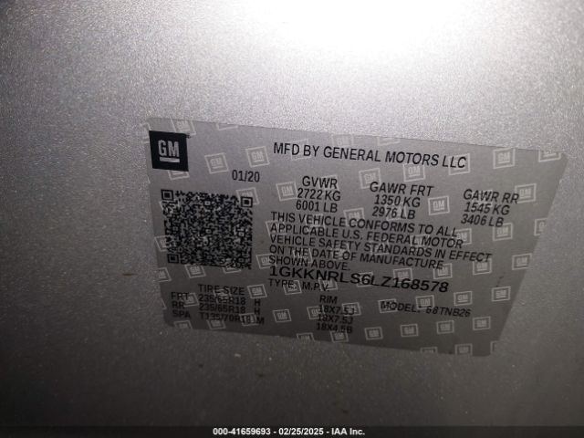 1GKKNRLS6LZ168578 GMC Acadia Fwd Sle
