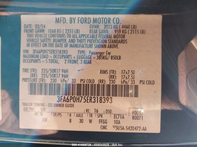 3FA6P0H75ER318393 Ford FUSION SE