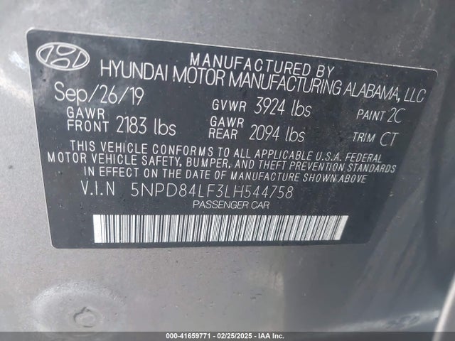 5NPD84LF3LH544758 Hyundai ELANTRA SEL