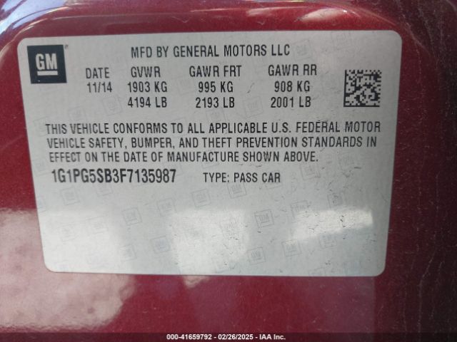 1G1PG5SB3F7135987 Chevrolet CRUZE LTZ