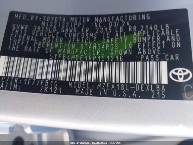 5YFB4MDE1RP151216 Toyota COROLLA LE