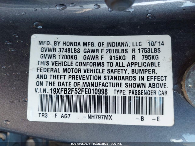 Honda Civic Lx 2015 19XFB2F52FE010998 Image 9
