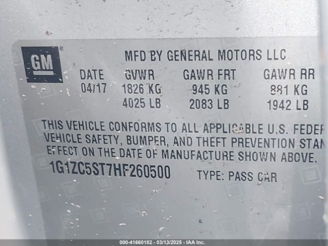 1G1ZC5ST7HF260500 Chevrolet Malibu 1fl