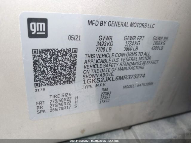 1GKS2JKL6MR373274 GMC YUKON XL DENALI