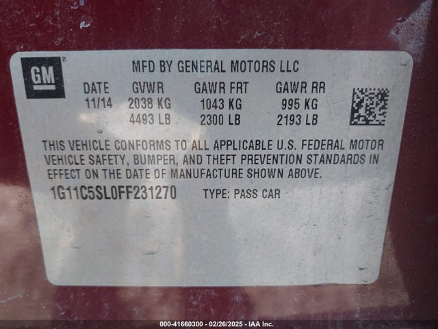 Chevrolet MALIBU 1LT 2015 1G11C5SL0FF231270 Image 9