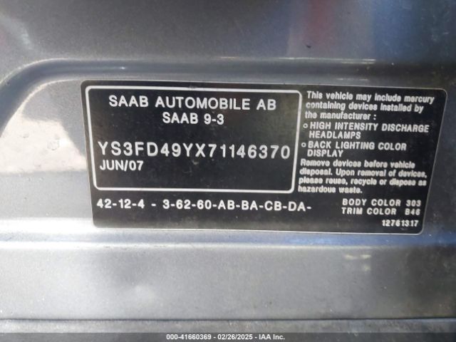 2007 SAAB 9-3 YS3FD49YX71146370 Photo 8