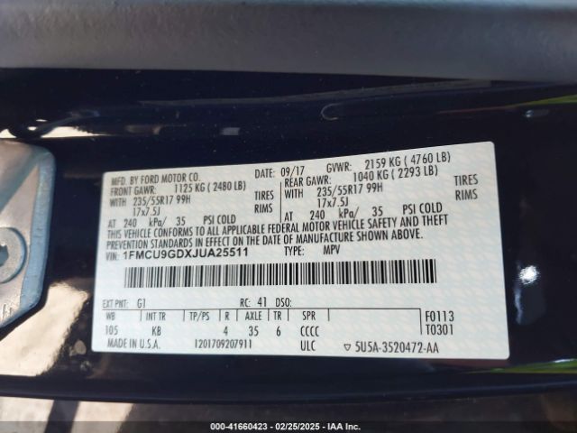 1FMCU9GDXJUA25511 Ford ESCAPE SE