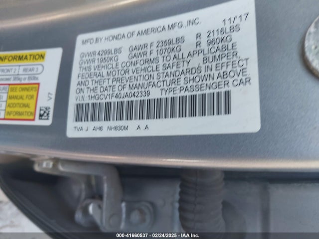 1HGCV1F40JA042339 Honda ACCORD EX