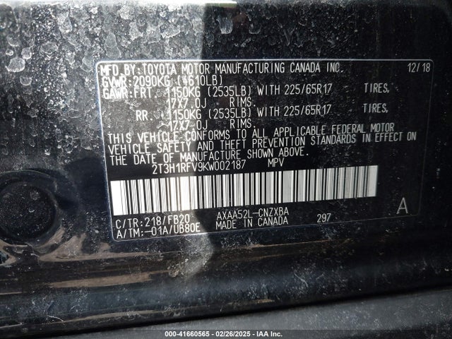 2T3H1RFV9KW002187 Toyota RAV4 LE