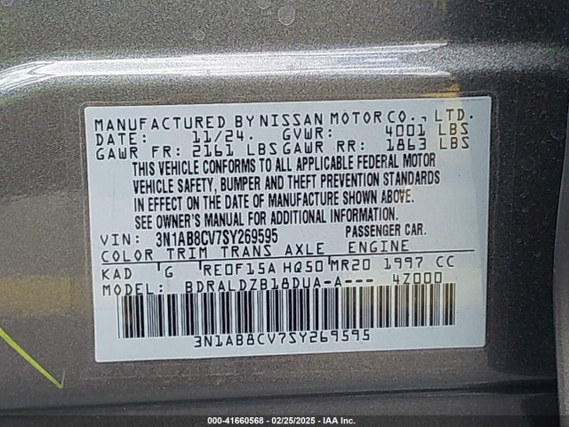 Nissan SENTRA SV 2025 3N1AB8CV7SY269595 Image 9
