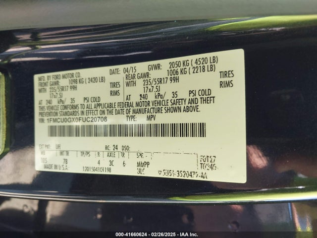 Ford ESCAPE SE 2015 1FMCU0GX0FUC20708 Image 9