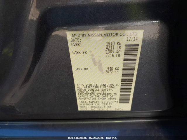 Nissan Altima 2.5 S 2015 1N4AL3AP4FN377229 Image 9