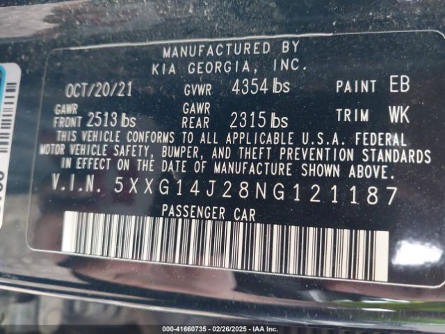 5XXG14J28NG121187 KIA K5 LXS