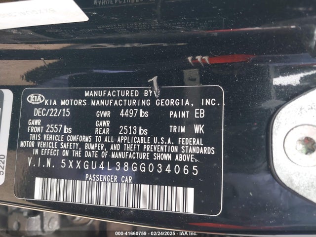 5XXGU4L38GG034065 KIA OPTIMA EX