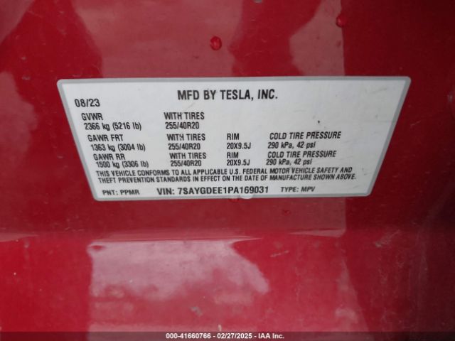 7SAYGDEE1PA169031 Tesla Model Y Awd/long Range Dual Motor All-wheel Drive