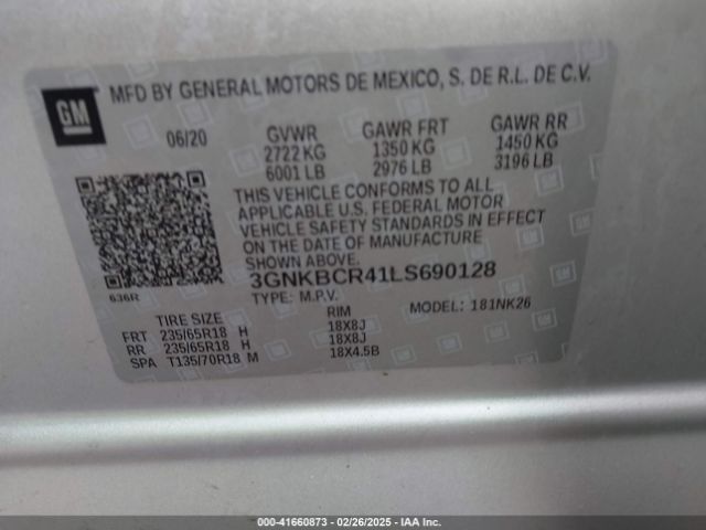 3GNKBCR41LS690128 Chevrolet Blazer Fwd 2lt