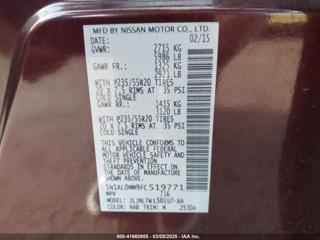 5N1AL0MM9FC519771 Infiniti QX60