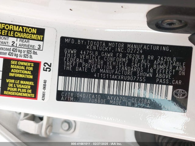 4T1S11AKXRU907755 Toyota CAMRY SE